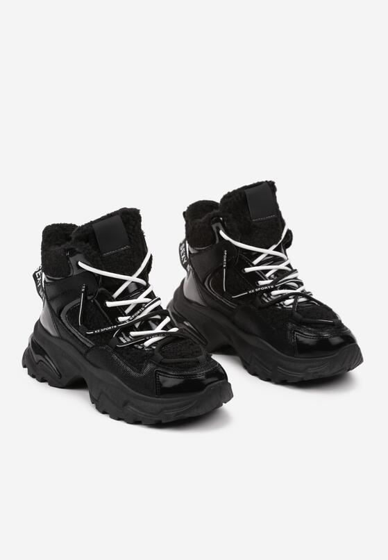 Czarne Sneakersy na Grubej Podeszwie z Metaliczną Wstawką i Napisami Atterella 5