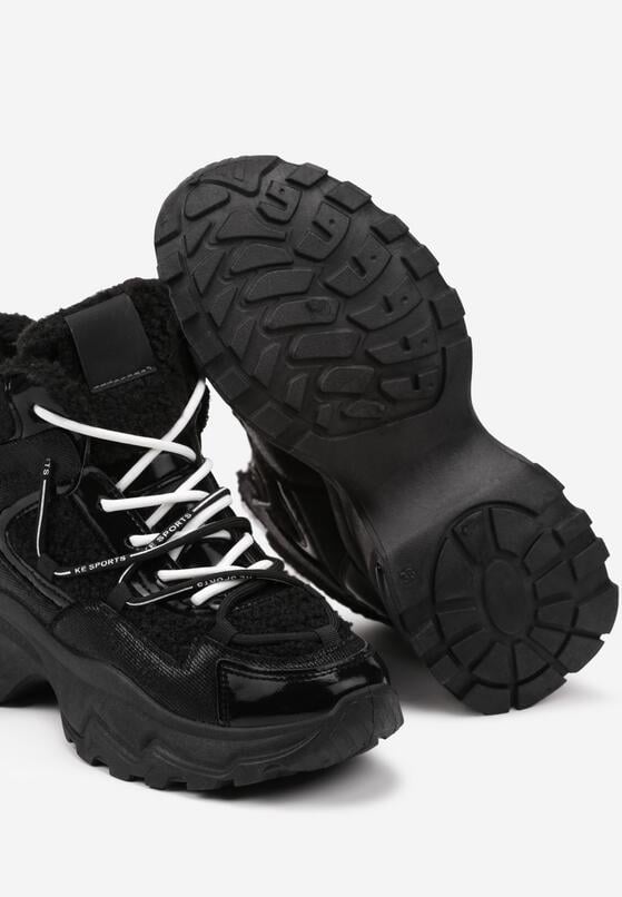 Czarne Sneakersy na Grubej Podeszwie z Metaliczną Wstawką i Napisami Atterella 6