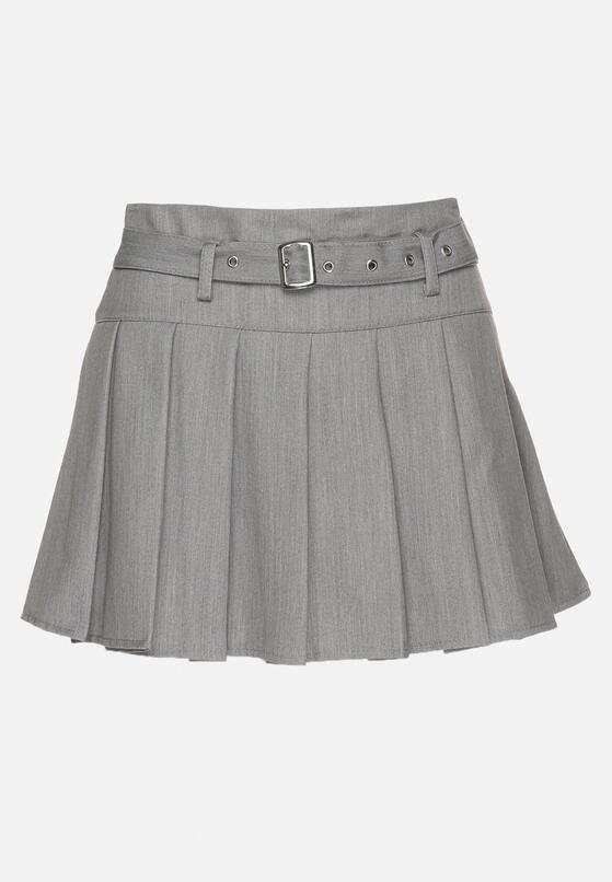 Szare Szorty Spódnica w Stylu Preppy Plisowane z Niskim Stanem Rominita 6