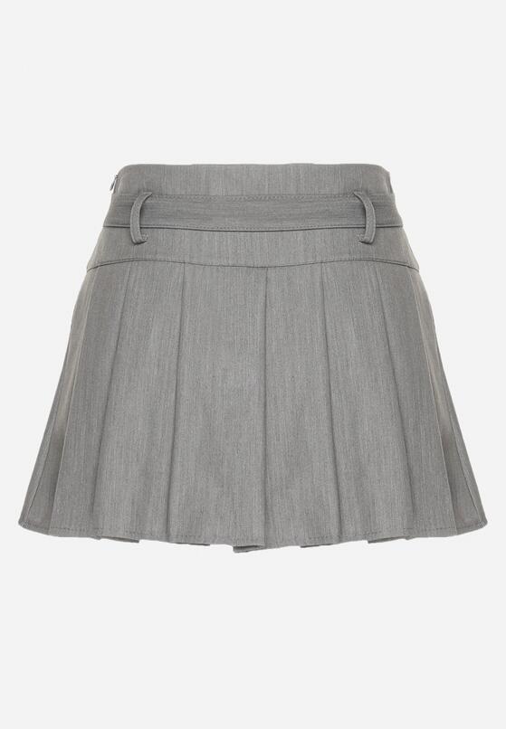 Szare Szorty Spódnica w Stylu Preppy Plisowane z Niskim Stanem Rominita 7