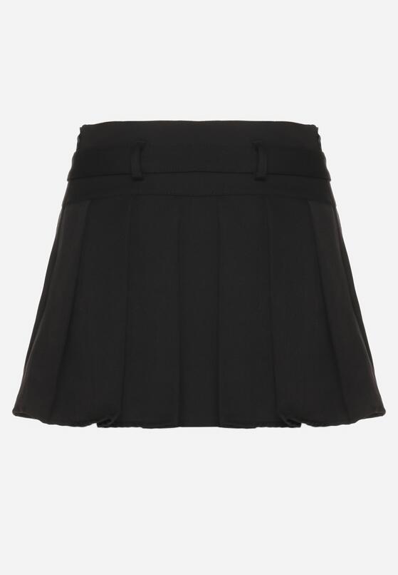 Czarne Szorty Spódnica w Stylu Preppy Plisowane z Niskim Stanem Rominita 7