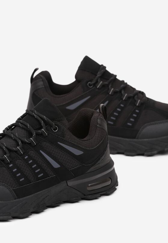 Czarne Buty Sportowe w Trekkingowym Stylu z Geometrycznymi Przeszyciami Attelisa 3
