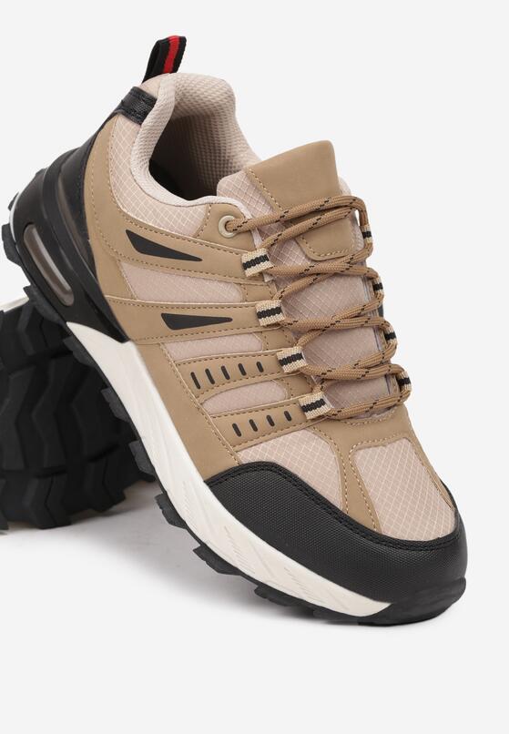 Ciemnobeżowe Buty Sportowe w Trekkingowym Stylu z Geometrycznymi Przeszyciami Attelisa 3