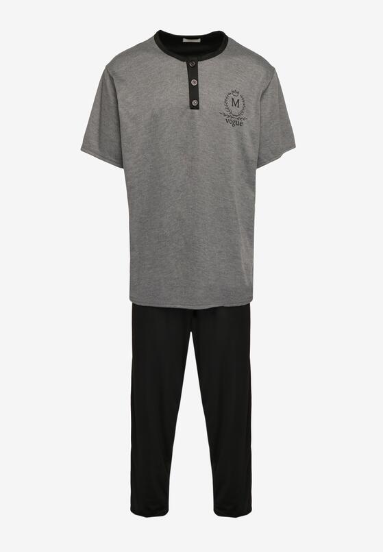 Ciemnoszara Bawełniana Piżama Spodnie z Gumką w Pasie i T-shirt z Nadrukiem Ittelea 5