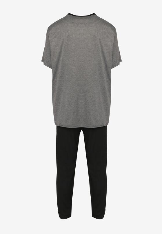 Ciemnoszara Bawełniana Piżama Spodnie z Gumką w Pasie i T-shirt z Nadrukiem Ittelea 6