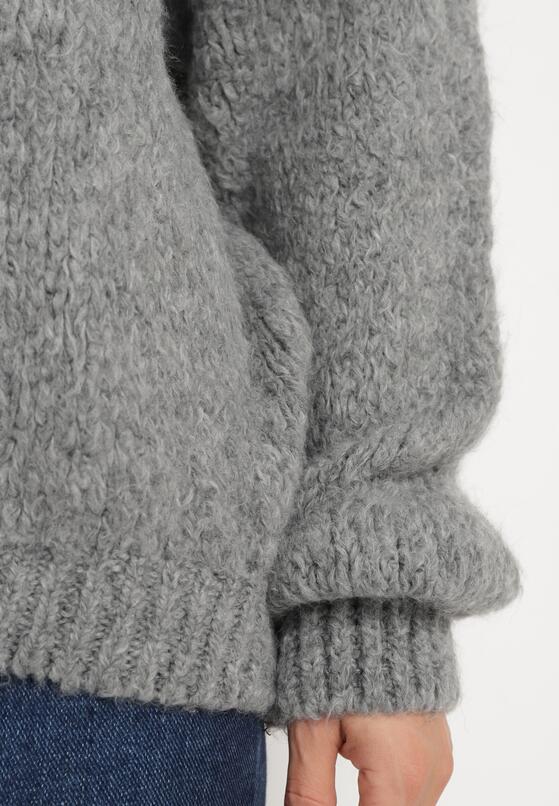 Ciemnoszary Sweter o Klasycznym Prostym Kroju z Domieszką Wełny i Wiskozy Sezisya 5