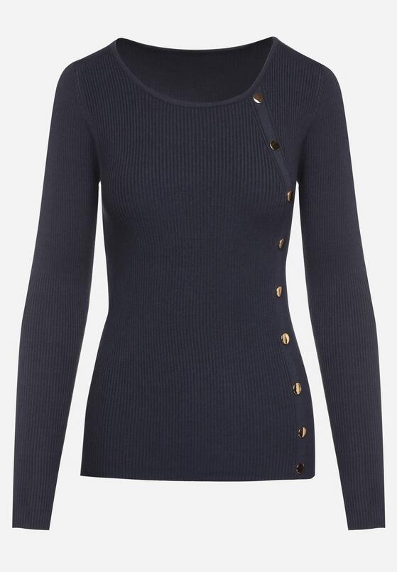 Granatowy Sweter Ozdobiony Metalowymi Napami Corettina 6