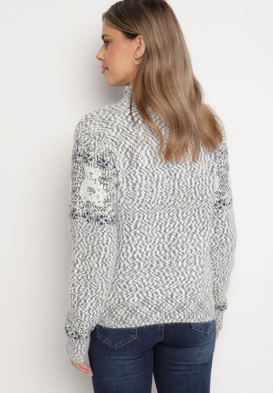 Ciemnoszary Sweter z Wełną w Misiowy Wzór ze Ściągaczami Dorizelle 3