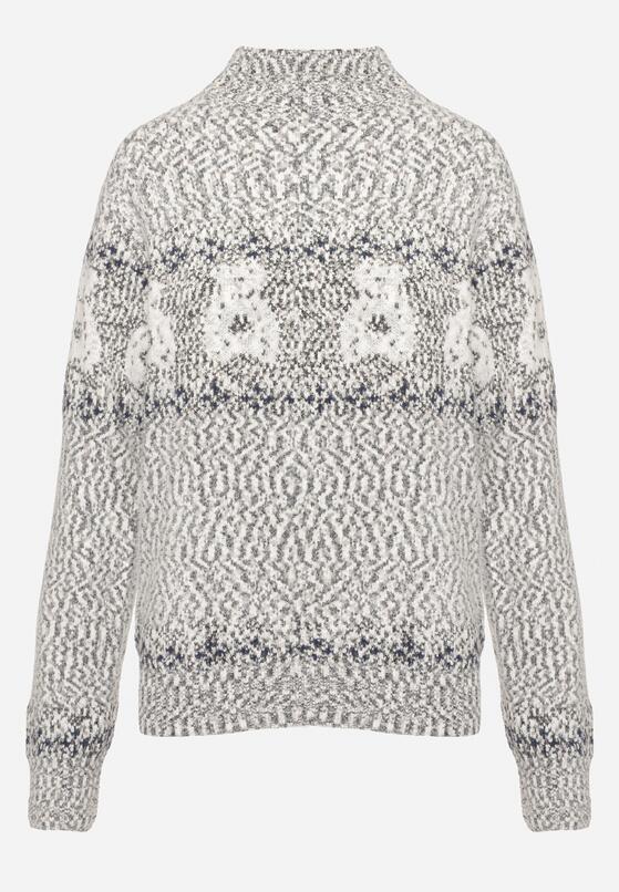 Ciemnoszary Sweter z Wełną w Misiowy Wzór ze Ściągaczami Dorizelle 6