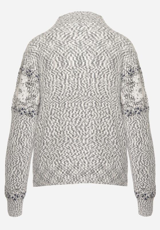 Ciemnoszary Sweter z Wełną w Misiowy Wzór ze Ściągaczami Dorizelle 7