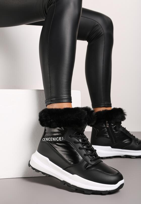 Czarne Sznurowane Śniegowce Sneakersy z Futerkiem Zinanya 1