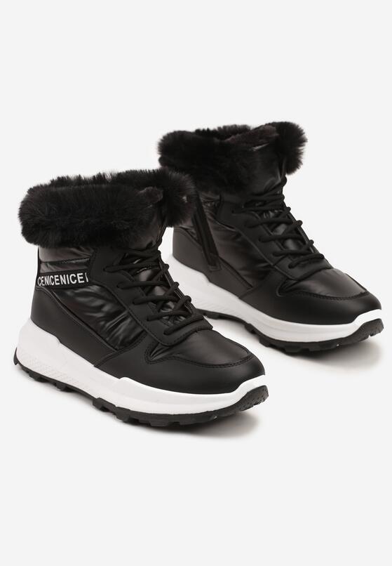Czarne Sznurowane Śniegowce Sneakersy z Futerkiem Zinanya 5