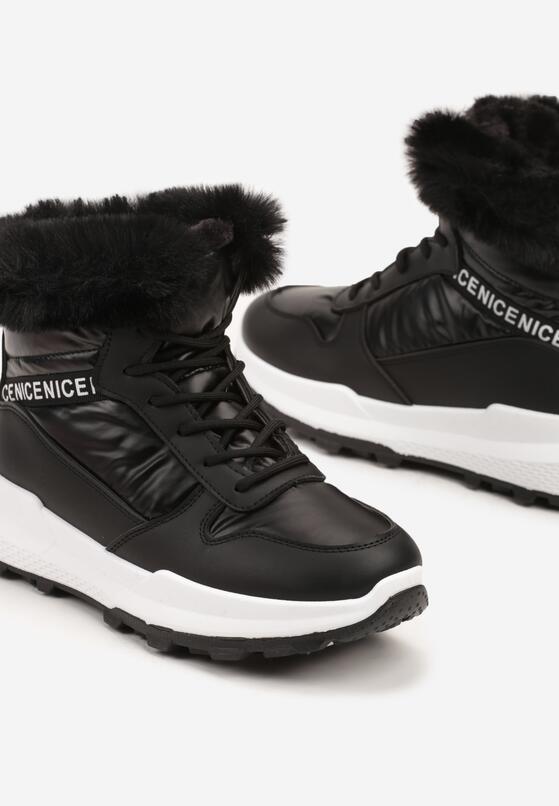 Czarne Sznurowane Śniegowce Sneakersy z Futerkiem Zinanya 6
