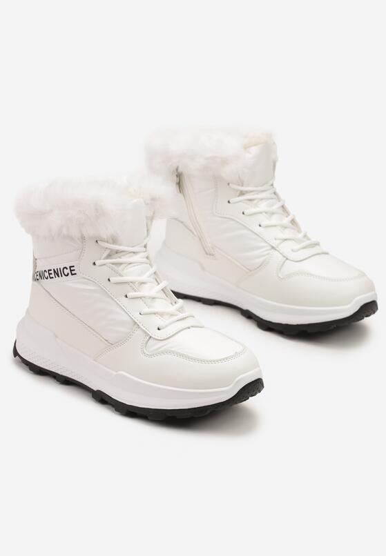Białe Sznurowane Śniegowce Sneakersy z Futerkiem Zinanya 5