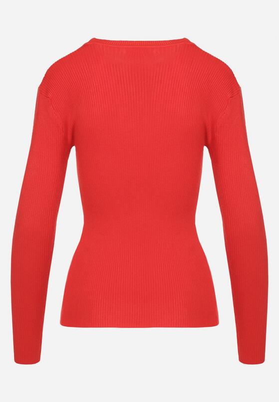 Czerwony Sweter Prążkowany z Cyrkoniami Romivra 7