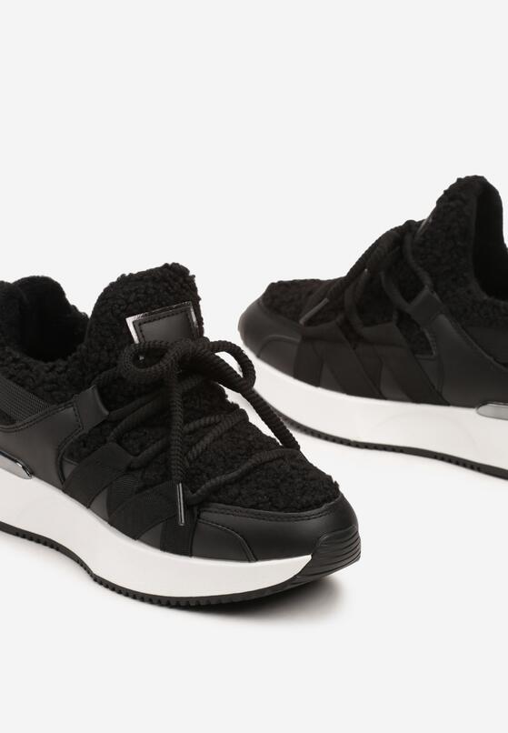 Czarne Sneakersy z Futerkiem Typu Baranek na Grubej Podeszwie Zinithara 6