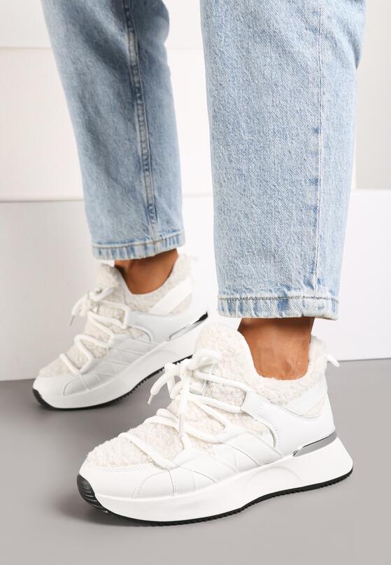 Białe Sneakersy z Futerkiem Typu Baranek na Grubej Podeszwie Zinithara 3