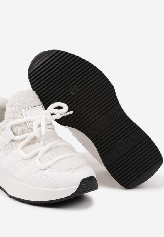 Białe Sneakersy z Futerkiem Typu Baranek na Grubej Podeszwie Zinithara 6
