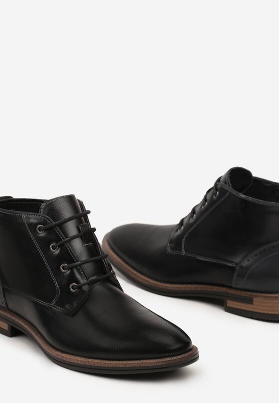 Czarne Eleganckie Botki Sznurowane z Kontrastowymi Wstawkami Inassira 3