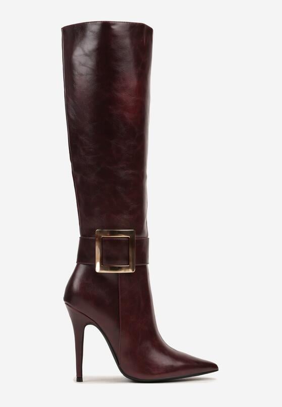 Bordowe Kozaki na Szpilce Ozdobione Klamrą Innadora 4