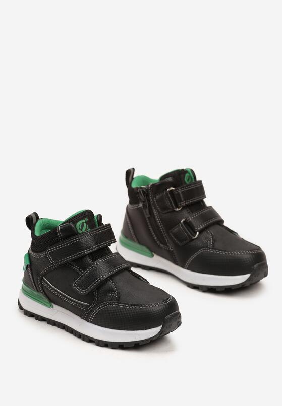 Czarno-Zielone Płaskie Botki w Stylu Sneakersów Ozdobione Przeszyciami Derizia 2