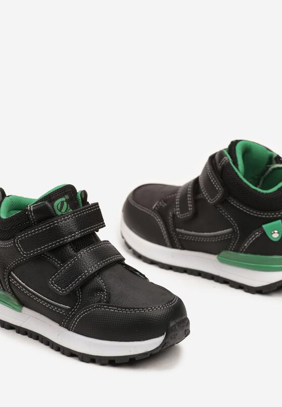 Czarno-Zielone Płaskie Botki w Stylu Sneakersów Ozdobione Przeszyciami Derizia 3