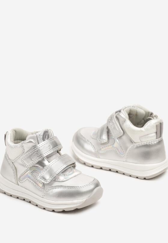 Srebrne Botki Clibee w Stylu Sneakersów ze Skórzaną Wkładką Ozdobione Przeszyciami Romisya 3