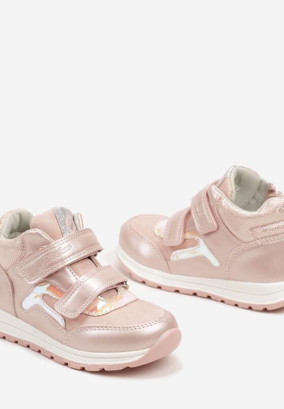Różowe Botki Clibee w Stylu Sneakersów ze Skórzaną Wkładką Ozdobione Przeszyciami Romisya 3