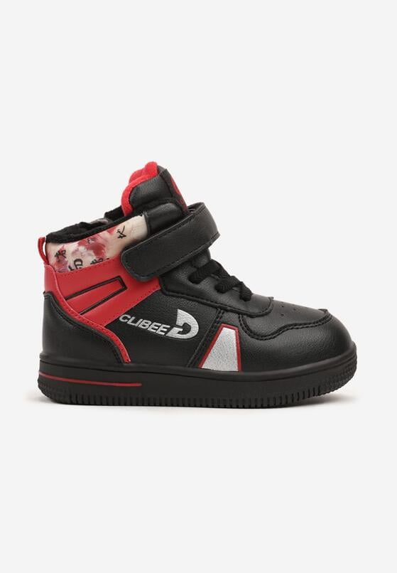 Czarno-Czerwone Ocieplone Botki w Stylu Sneakersów na Rzep z Ozdobnymi Wstawkami Zavinara 1