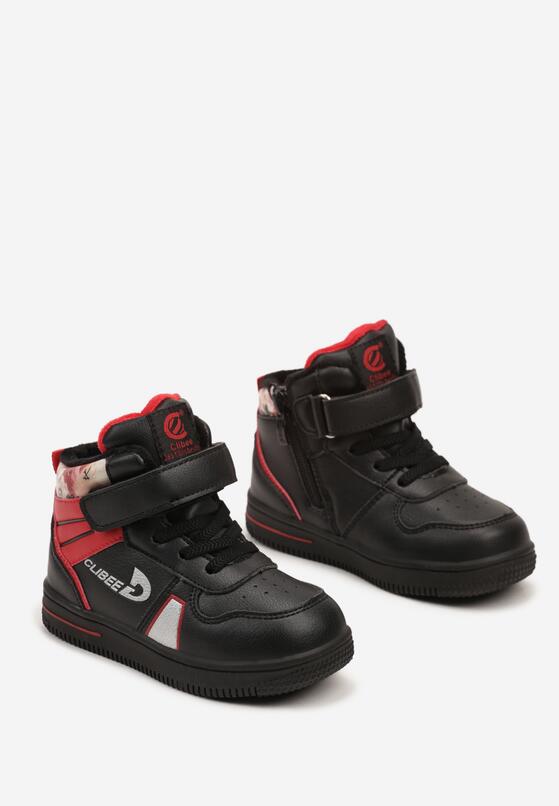 Czarno-Czerwone Ocieplone Botki w Stylu Sneakersów na Rzep z Ozdobnymi Wstawkami Zavinara 2