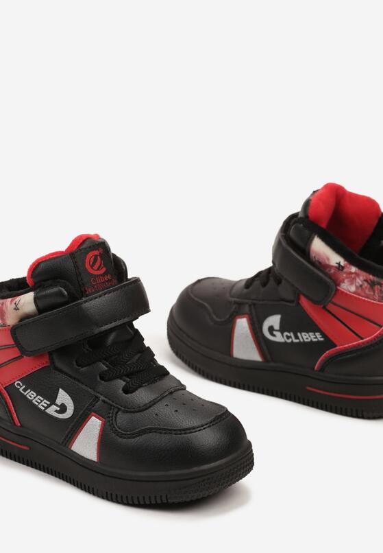 Czarno-Czerwone Ocieplone Botki w Stylu Sneakersów na Rzep z Ozdobnymi Wstawkami Zavinara 3