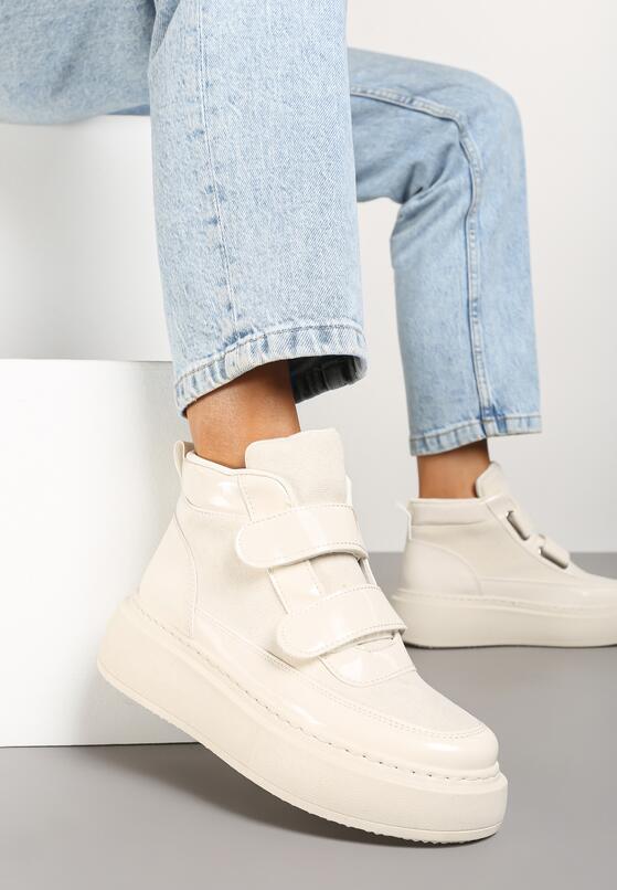Beżowe Botki Typu Sneakersy na Platformie Zapinane na Rzep Savandria 1