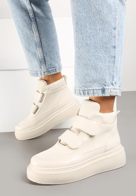 Beżowe Botki Typu Sneakersy na Platformie Zapinane na Rzep Savandria 2