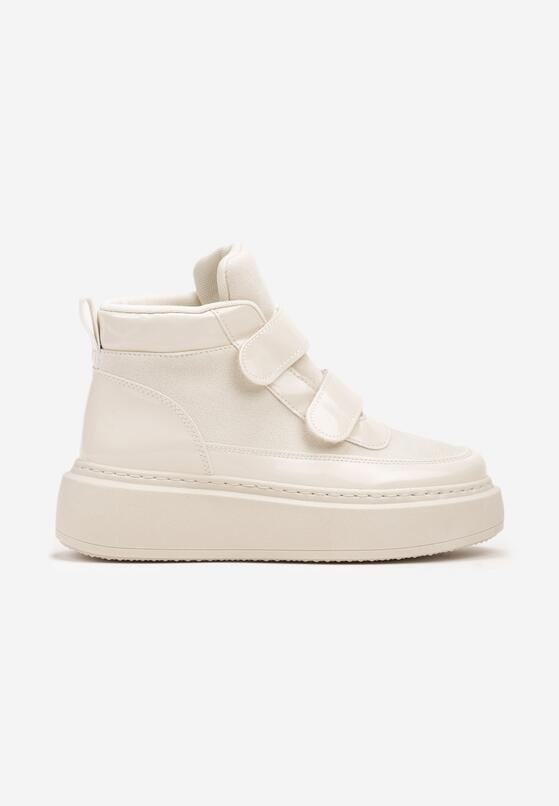 Beżowe Botki Typu Sneakersy na Platformie Zapinane na Rzep Savandria 4