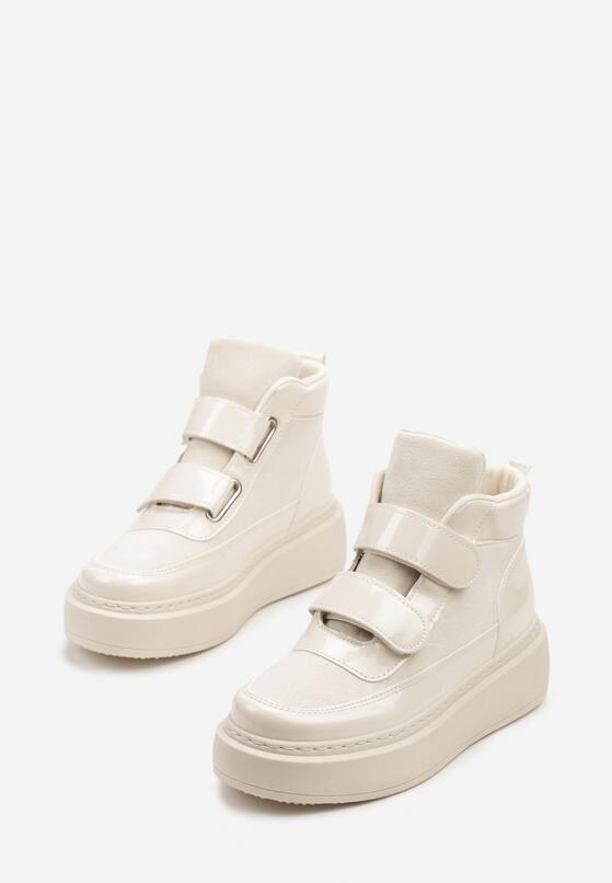 Beżowe Botki Typu Sneakersy na Platformie Zapinane na Rzep Savandria 5