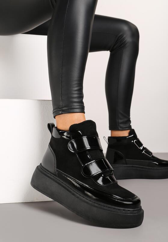 Czarne Botki Typu Sneakersy na Platformie Zapinane na Rzep Savandria 1