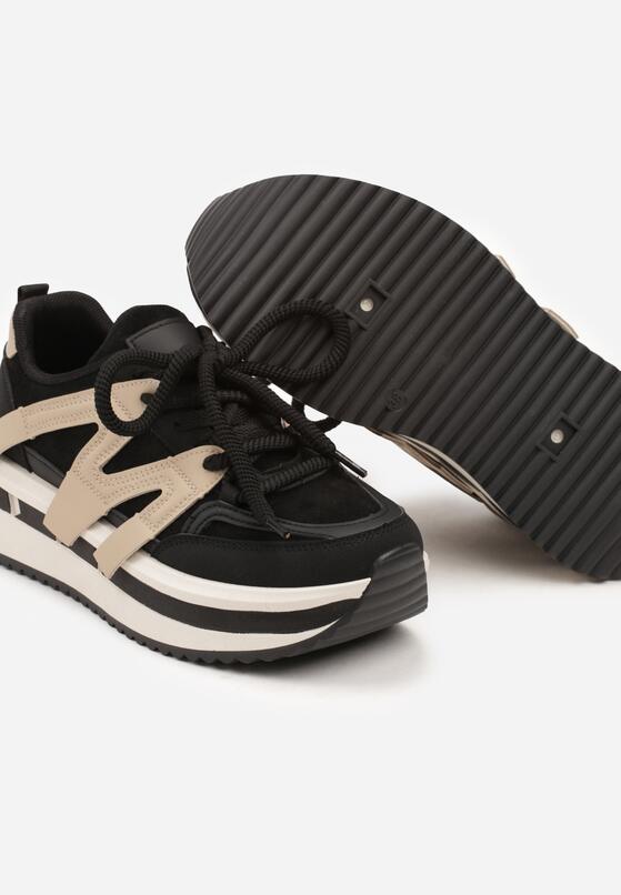Czarno-Beżowe Sznurowane Sneakersy na Grubej Podeszwie z Paskami Innaretis 6