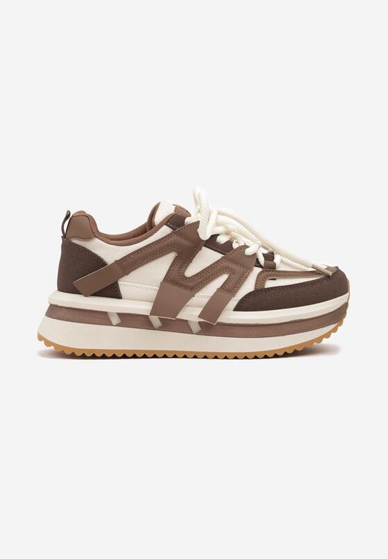 Brązowo-Beżowe Sznurowane Sneakersy na Grubej Podeszwie z Paskami Innaretis 4