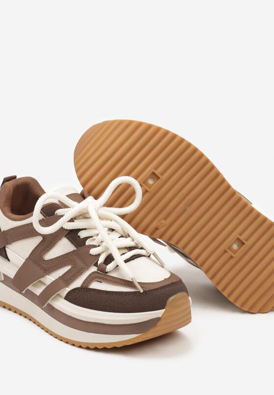 Brązowo-Beżowe Sznurowane Sneakersy na Grubej Podeszwie z Paskami Innaretis 6
