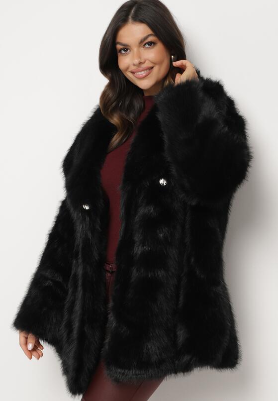 Czarna Futrzana Kurtka z Szerokim Kołnierzem i Kieszeniami Atintana 4