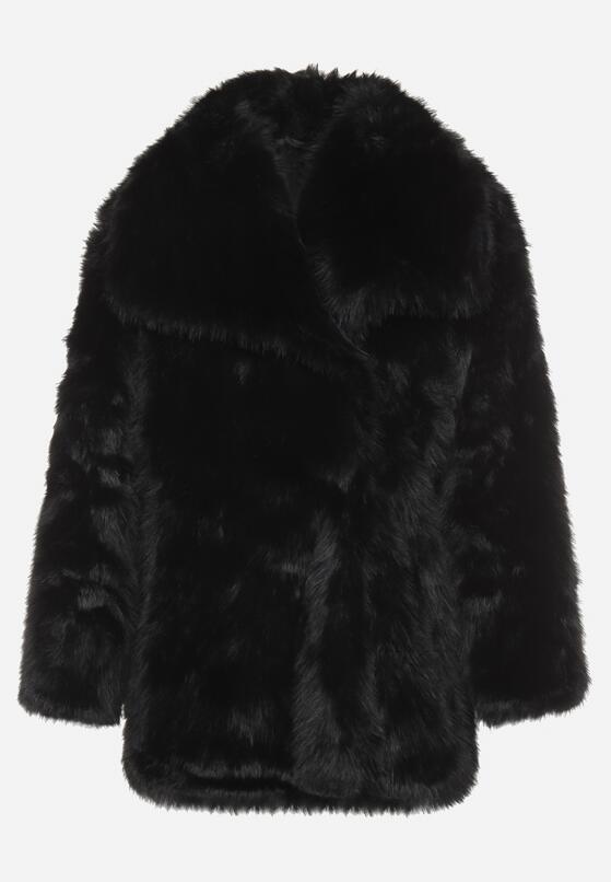 Czarna Futrzana Kurtka z Szerokim Kołnierzem i Kieszeniami Atintana 6
