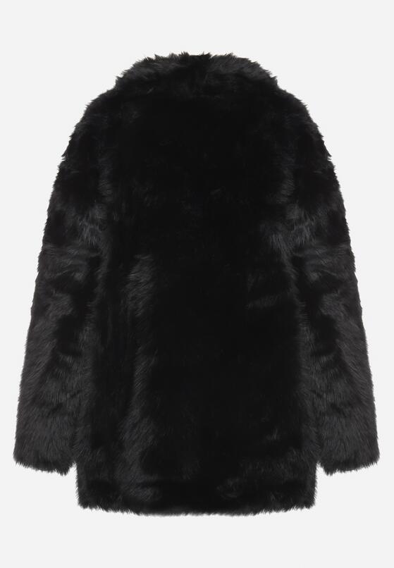 Czarna Futrzana Kurtka z Szerokim Kołnierzem i Kieszeniami Atintana 7