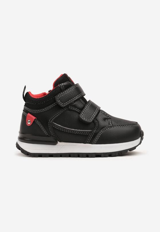 Czarno-Czerwone Płaskie Botki w Stylu Sneakersów Ozdobione Przeszyciami Derizia 1