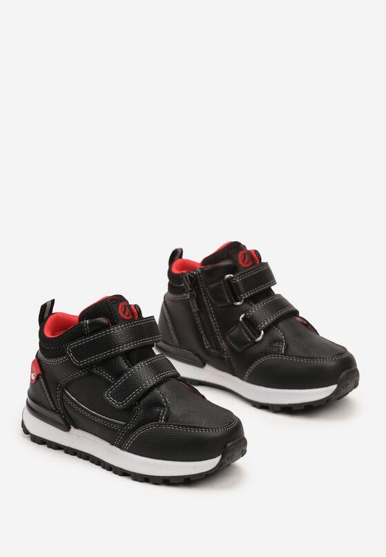 Czarno-Czerwone Płaskie Botki w Stylu Sneakersów Ozdobione Przeszyciami Derizia 2