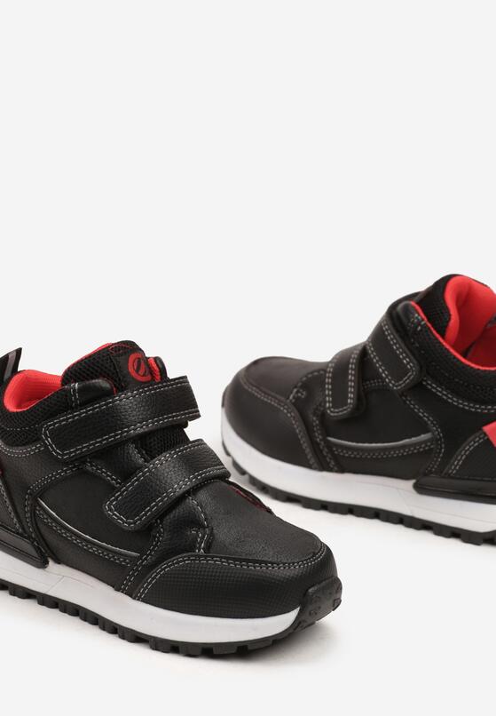Czarno-Czerwone Płaskie Botki w Stylu Sneakersów Ozdobione Przeszyciami Derizia 3