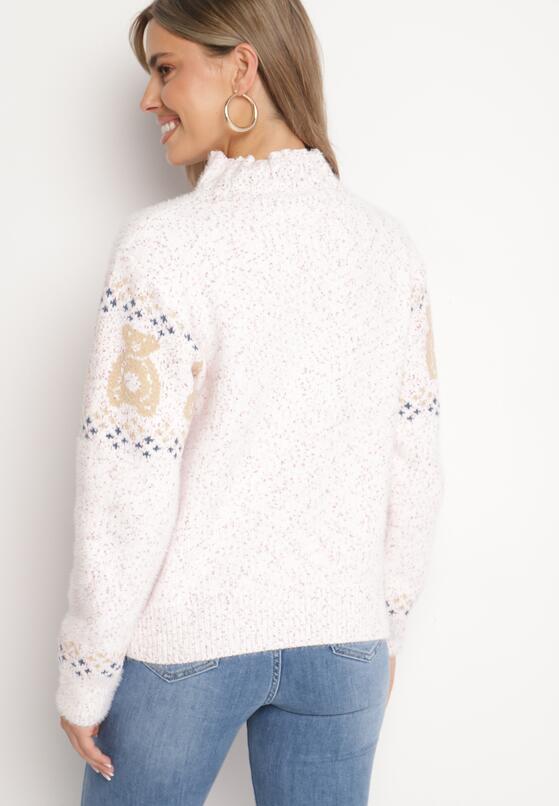 Jasnoróżowy Sweter z Wełną w Misiowy Wzór ze Ściągaczami Dorizelle 3