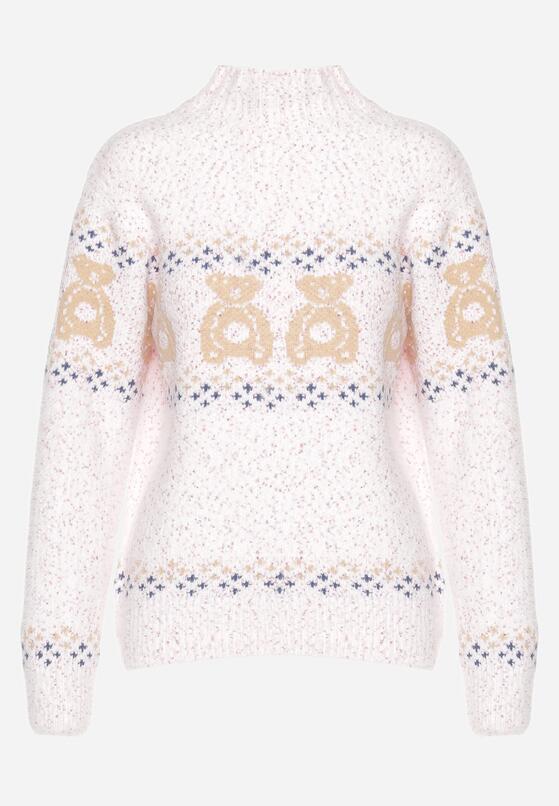 Jasnoróżowy Sweter z Wełną w Misiowy Wzór ze Ściągaczami Dorizelle 6