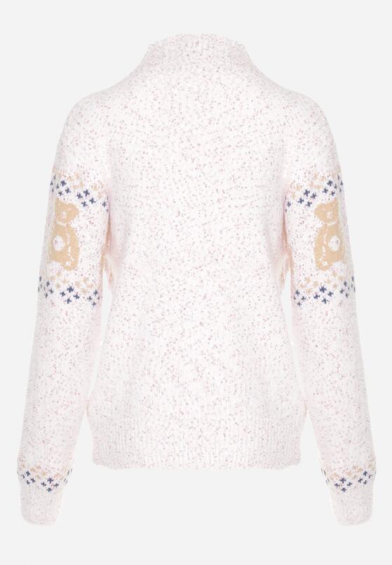 Jasnoróżowy Sweter z Wełną w Misiowy Wzór ze Ściągaczami Dorizelle 7