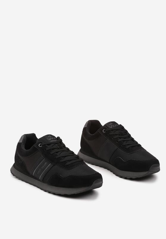 Czarne Płaskie Sznurowane Buty Sportowe Sneakersy Vico z Napisami i Paskami Tinattria 2