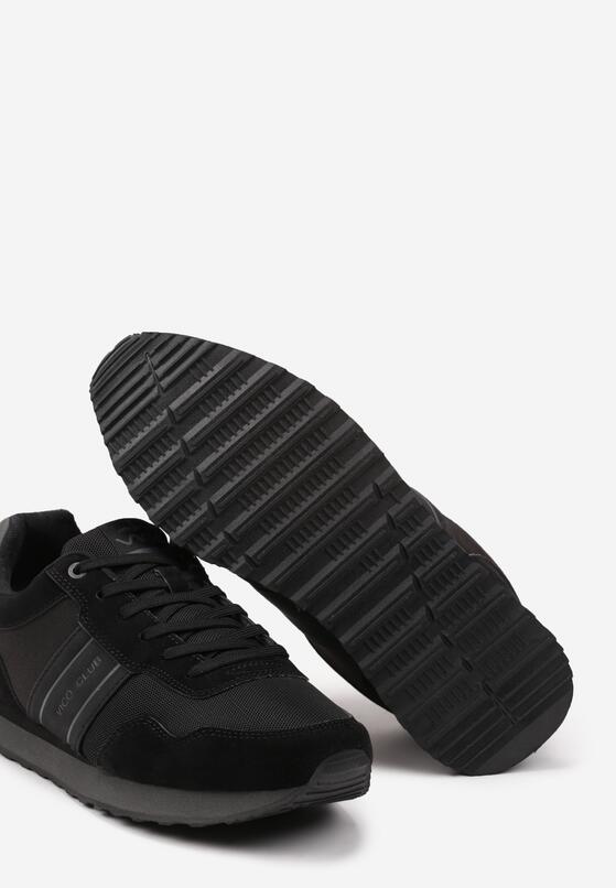 Czarne Płaskie Sznurowane Buty Sportowe Sneakersy Vico z Napisami i Paskami Tinattria 3